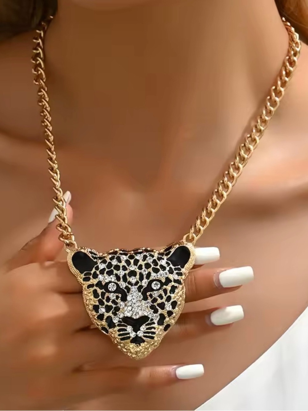 Gold Leopard Head Pendant Necklace - Women's Jewelry